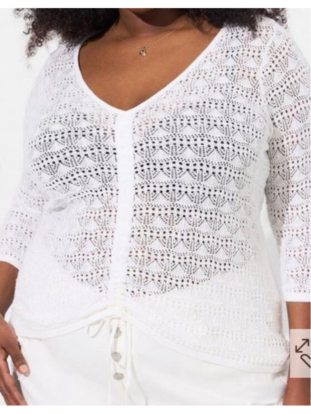 Torrid 3X Plus Open Crochet Cotton Lace White Cream V-neck Coverup Mesh Top NEW - Picture 2 of 5